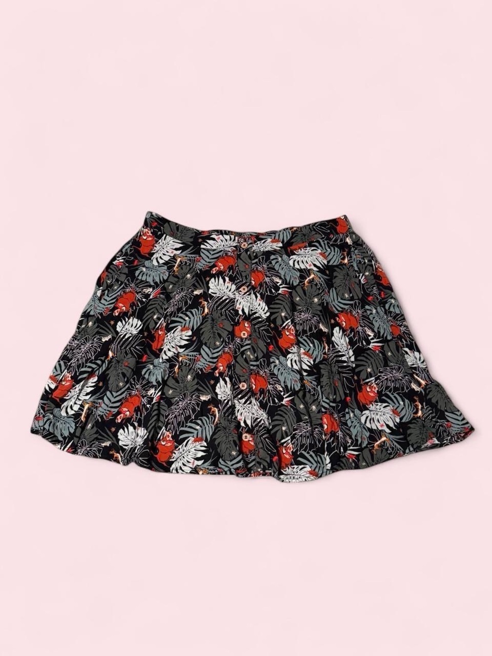 Disney’s Her Universe Lion King Black Skater Skirt with Green Tropical Print